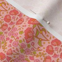 Peonies and Hollyhocks Folk Floral on Pink - Extra Small