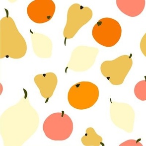 Pear,lemon and orange on white