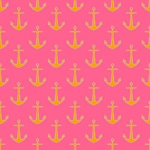 Orange Anchor Nautical Stripe on Pink - Small