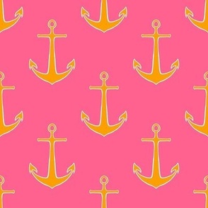 Orange Nautical Anchor Stripe on Pink - Medium