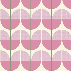 Retro Texture Flower Stems Pattern No.2 Pink, Green On Cream