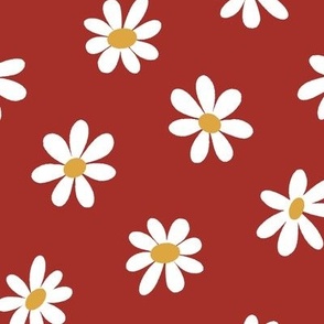 Fresh as a Daisy - classic white daisies on a bright red background