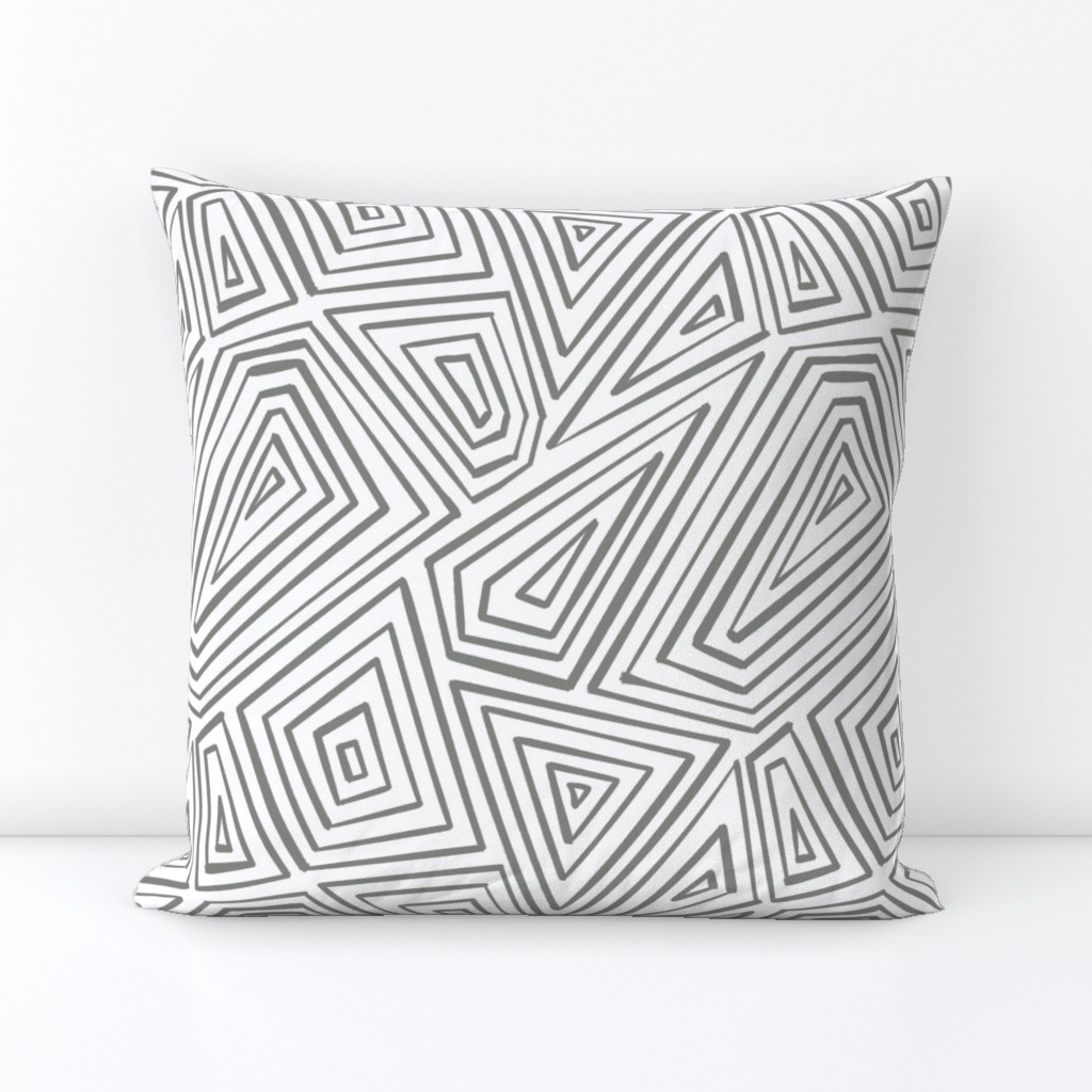 Hand Drawn Geometric Polygon Stripes, Pewter Grey and White (Medium Scale)