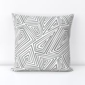 Hand Drawn Geometric Polygon Stripes, Pewter Grey and White (Medium Scale)