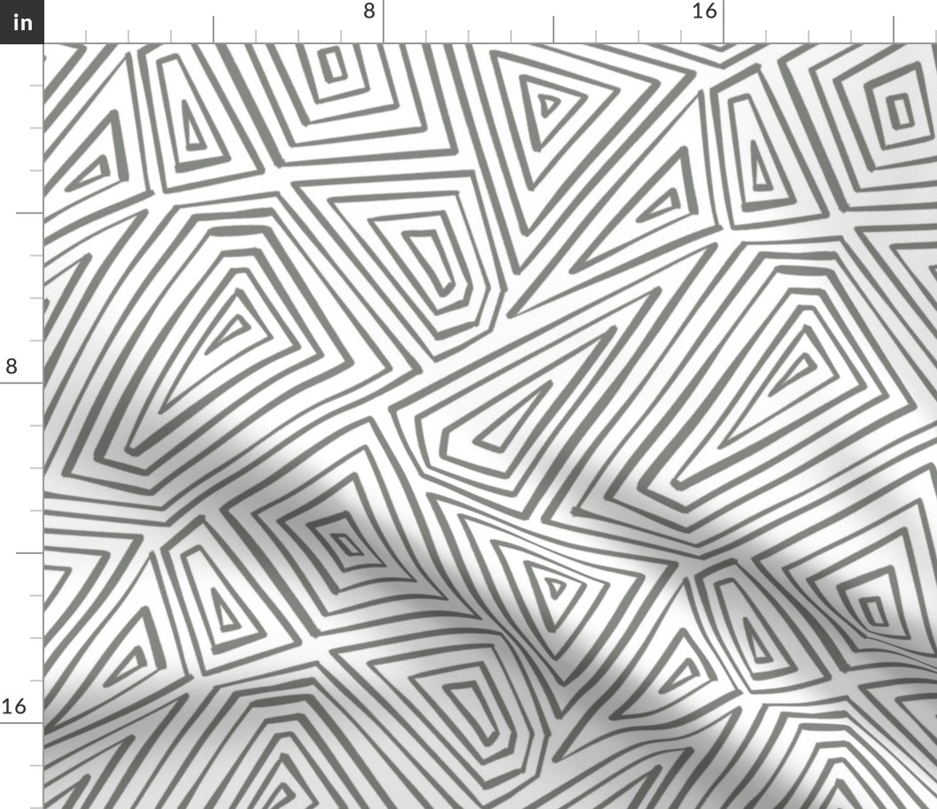 Hand Drawn Geometric Polygon Stripes, Pewter Grey and White (Medium Scale)