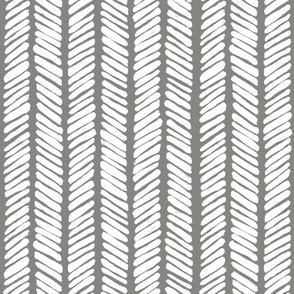 Hand Drawn Doodle Herringbone Stripes, White on Pewter Grey (Medium Scale)