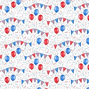 Red, White and Blue British Bunting and Balloons on white - small scale