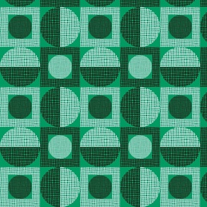 Retro Texture Geometric Squares And Circles Pattern No.5 Green, Black And White