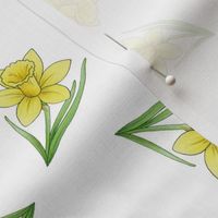 Daffodils ditsy on white - medium scale