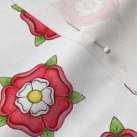 Tudor Rose ditsy pattern on white - medium scale