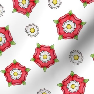 Tudor Rose ditsy pattern on white - medium scale