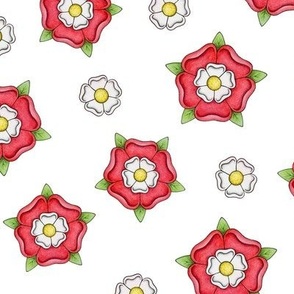 Tudor Rose ditsy pattern on white - medium scale