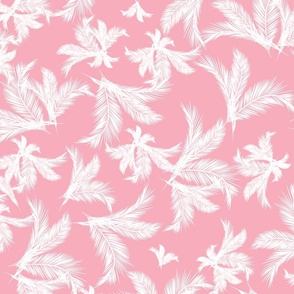 White Palm Fronds on Pink Background