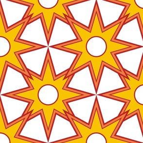 Reach out, Touch Me -  Sunny Diamond Stars in The Sky - Mandarin Orange Pink Red Metallic Golden Yellow White - Holidays Joy Party - Rich Geometric Retro Funny Pattern - Large