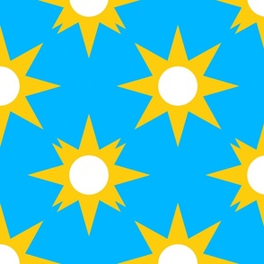 Sunny Diamond Stars in The Sky - Cyan Light Blue Metallic Golden Yellow White - Holidays Joy Party - Simple Geometric Retro Funny Pattern - Large #2 