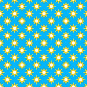 Sunny Diamond Stars in The Sky - Cyan Light Blue Metallic Golden Yellow White - Holidays Joy Party - Simple Geometric Retro Funny Pattern - Small #2 