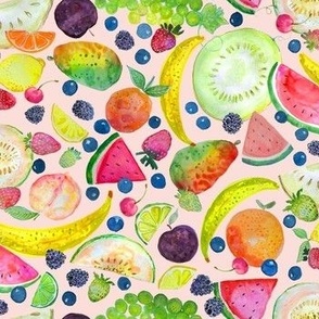 Colorful Fruit Salad Watercolor // Light Peachy Pink