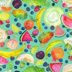 Colorful Fruit Salad Watercolor // Aqua 