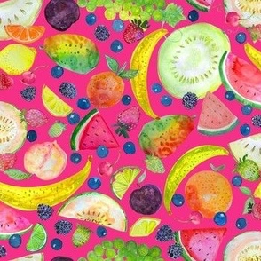 Colorful Fruit Salad Watercolor // Hot Pink