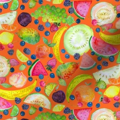 Colorful Fruit Salad Watercolor // Orange 