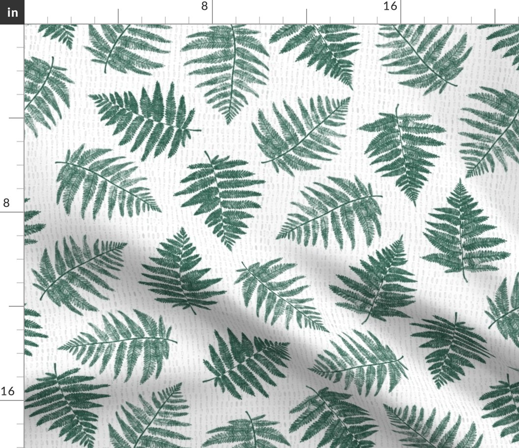 Scattered Ferns of the Pacific Northwest in Forest Green with Light Grey Lines on white