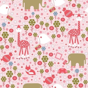 Animals On Safari in the City - Pink - Whimsical - Funny - Giraffe - Jungle - Barbiecore