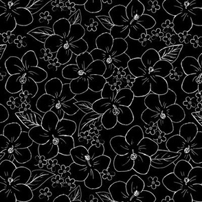 Black summer - Hibiscus flowers hawaii surf theme design summer blossom white on black 