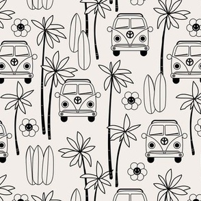 Black summer - surf trip with palm trees and surfboard smileys black on ivory  