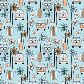 Surf boards and palm trees - camper van summer roadtrip adventures and smiley daisies caramel blush blue SMALL