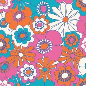 Avant Garden - Garden Party - Big Bright Floral - Pink + Blue + Orange