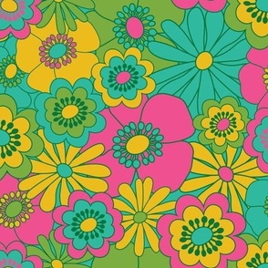 Avant Garden - Garden Party - Big Bright Floral - Tropical Pink + Green + Yellow