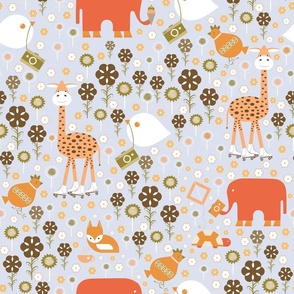Animals On Safari in the City - Orange, Lavender and Olive Green