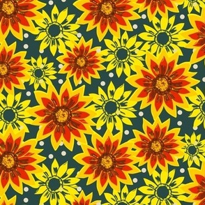 Red Yellow Sunflower Gazanio Floral digital scattered pattern