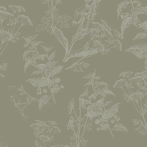 Olive & Sage Green Tone on Tone Poison Florals