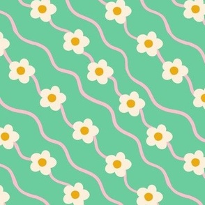 Wavy ditsy floral pattern in green - Small scale