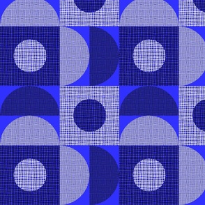 Retro Texture Geometric Squares And Circles Pattern No.6 Blue, Black And White