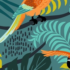 Parrot Paradise Teal Orange Large Scale