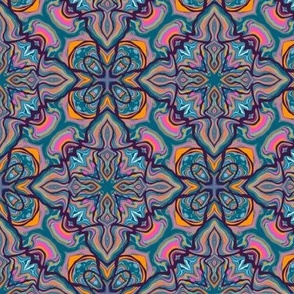 Ornamental Floral Mosaic in Purple and Blue