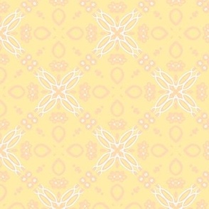 White and Pink Floral Abstract on Yellow