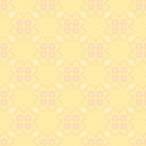 Pink abstract floral pattern on vanilla yellow
