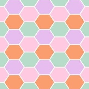 Colorful Honeycomb Geometric Shapes in Purple, Orange, Pink and Green - 2 x 2 in