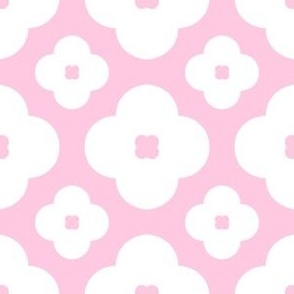 Retro Clover Floral White and Pink Baby Girl Nursery Fabric - 3 x 3 in