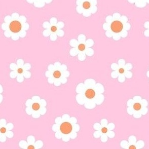 Retro White Flowers on Pink Background - 4x4 in