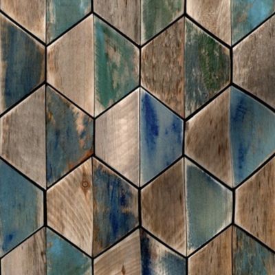 Driftwood Coastal Hexagons Modern Wood Geometric Bi-Color Small - Laguna Collection