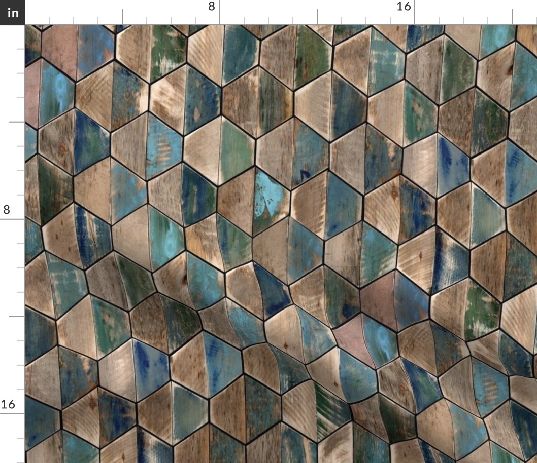 Driftwood Coastal Hexagons Modern Wood Geometric Bi-Color Small - Laguna Collection