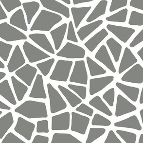 Hand Drawn Cracked Kintsugi Mosaic, White on Pewter Grey (Medium Scale)