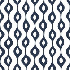 Hand Drawn Doodle Ogee Pinstripes, Navy Blue and White (Medium Scale)