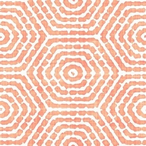 Retro Concentric Striped Hexagons Batik Block Print in Peach Fuzz and White (Large Scale)