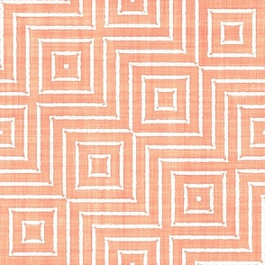 Geometric Optical Illusion Squares Batik Block Print in Peach Fuzz and White (Medium Scale)