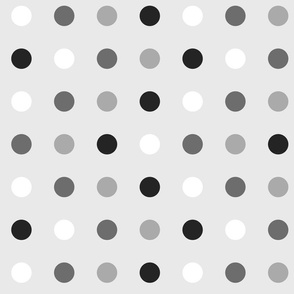 Black and White Varied Polka Dots on Gray Pattern Print